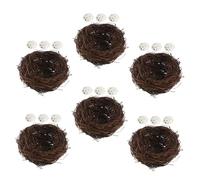 FUNOMOCYA 6set Faux Rattan Bird Nests with Realistic Artificial Eggs for Outdoor Garden Crafts Handmade Decorative Bird Houses for Easter Wedding Party Home and Christmas Tree Decor