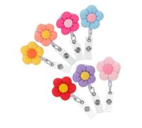 FUNOMOCYA 7pcs Retractable Badge Reel Clip with Resin Flower Design Secure Id Name Card Holder for Nurses Students Office Staff Colorful Badge Holder with Sturdy Clip for Hospital School