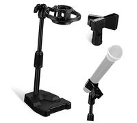 FUNOMOCYA Adjustable Table Microphone Stand with Weighted Metal Base, Shock Mount Holder and Mic Clip, Stable Desk Mic Rack for Games and Speeches, Holds Microphone Tightly