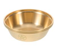 FUNOMOCYA Antique Finish Brass Treasure Bowl Pentagram Copper Dish for Buddhist Worship Temple Offering Traditional Engraved Religious Container for Home Altar Decoration and Ritual Use