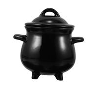 FUNOMOCYA Black Ceramic Witch Cauldron Mug with Lid Multipurpose Halloween Candy Jar and Soup Bowl Sturdy Witch Pot for Trick Treat Unique Magical Party Favor and Decorative Kitchenware