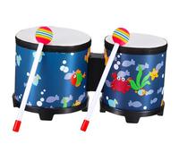 FUNOMOCYA Bongo Drum Set Wood Percussion Instrument with Smooth Polished Surface and Decorative Print, Handheld Bongos for Rhythm Training and Creative Music Play