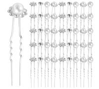 FUNOMOCYA Bridal Hair Pins Comfortable to Wear 40pcs U Shape with Rhinestones and Artificial Pearls, Silver Alloy Hair Styling Pins to Elevate Hairstyles for Weddings and Formal Affairs