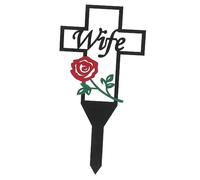 FUNOMOCYA Cemetery Cross Memorial Stake Metal Grave Garden Stake for Wife Cemetery Decoration Outdoor Use