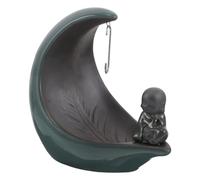 FUNOMOCYA Ceramic Incense Holder for Sticks and Cones, Zen Buddha Monk Moon-Shaped Ash Catcher Tray, Coil and Charcoal Burner for Home and Office Decor