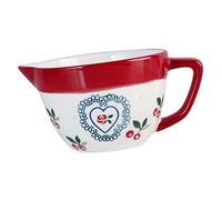 FUNOMOCYA Ceramic Soup Bowl with Spout and Handle Non Slip Mixing Bowl for Salads Eggs Pasta Kitchen Tableware in Cherry Porcelain for Easy Pouring and Stirring