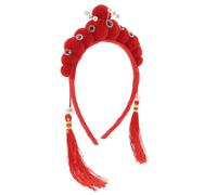 FUNOMOCYA Chinese Style Opera Headband Pearls and Tassels, Red Pompom Hair Hoop for Women, Traditional Hanfu Costume New Year Fancy Hairband for Role Play and Holiday Party Accessories