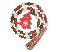 FUNOMOCYA Christmas Beaded Garland with Hemp Tassel String Rustic Wooden Pendant Xmas Tree Decoration Farmhouse Style Beads String Decor for Home Restaurant Bar Holiday Ornament