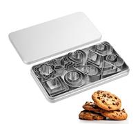 FUNOMOCYA Cookie Cutters Smooth Surface Stainless Steel Baking Tools with 30 Pieces Including Flower, Star, and Rectangle Shapes and Enhanced Durability, Metal Storage Box Included for DIY