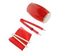 FUNOMOCYA Cowhide Waist Drum 12cm Hand Drum Set with Drumsticks, Strap, Square Scarf and 3-meter Silk Ribbon for Traditional Chinese Folk Dance and Elderly Performance