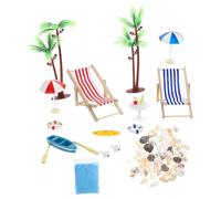 FUNOMOCYA Creative Resin Micro Landscape Ornament Beach Dollhouse Summer Fairy Garden Accessories with Sun Umbrellas Surfboard Lounge Chairs Coconut Trees for DIY Decoration