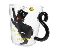 FUNOMOCYA Cute Cat Glass Coffee Mug with Handle Smooth Edge for Home Office Tea Juice Soda Wine Hot Gift for Cat Lovers