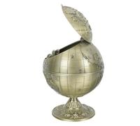 FUNOMOCYA Decorative Metal Globe Ashtray with Lid Vintage Windproof Desktop Storage Bucket for Office Home Smoking Souvenir