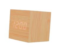 FUNOMOCYA Digital LED Alarm Clock and USB Cable with Temperature Display Silent Multi-function Electronic Clock Square Wooden Texture Design for Bedside Use in Bedroom or Office