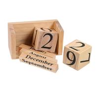 FUNOMOCYA Elegant Wooden Perpetual Block Calendar for Desktop Decoration Reusable Year Date Display European Style Home and Office Standing Calendar Natural Wood Material