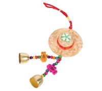 FUNOMOCYA Ethnic Style Woven Straw Wind Chime with Clear Bell Sound Decorative Hanging Ornament for Home Garden Balcony Patio Versatile Outdoor Courtyard Supplies Lovely Random Color