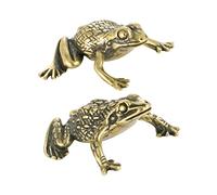 FUNOMOCYA Feng Shui Money Toad Brass Frogs Statues 2pcs Creative Toad and Frog Figurines Antique-style Decoration for Car Home Office