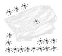 FUNOMOCYA Glow-in-the-dark Stretchable Spider Web Decoration with Realistic Soft Black Spiders for Spooky Halloween Party Setup Lightweight Cobwebs for Indoor Outdoor Haunted House Scenes