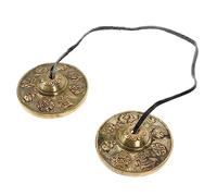 FUNOMOCYA Golden Copper Finger Cymbals Meditation Bell with Sound for Ritual Instrument and Ethnic Music Performance Enhancing Percussion Instrument with Vintage Auspicious Patterns