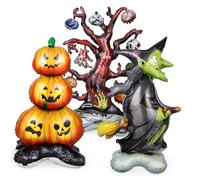 FUNOMOCYA Inflatable Halloween Decoration with Pumpkin Stack Witch and Dead Tree Foil Balloons for Party Supplies Quick Setup Indoor Outdoor Halloween Party Props Enhancing Festive