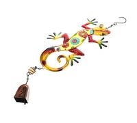 FUNOMOCYA Iron Gecko Wind Chimes and Hanging Craft Bell for Garden Decor, Yellow Painted Glass Iron Frame, Outdoor Wind Bell Decoration for Patio and Home