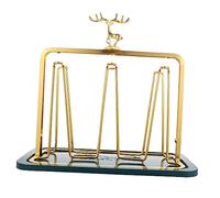 FUNOMOCYA Kitchen Glass Cup Holder with Tray Modern Ironwork Desktop Storage Organizer Stylish Glassware Shelf for Home and Office Space Saving Design