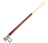 FUNOMOCYA Long Alloy and Wood Shoe Horn 46cm Brown with Cow Head Design No Bending Over Shoe Lifter for High Heels and Boots for Women and Men