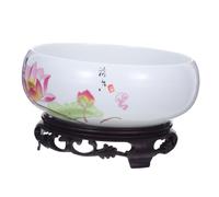 FUNOMOCYA Lotus Bowl Hydroponic Planter with Display Stand Blue and White Ceramic Water Lily Container No Drainage Indoor Flower Pot for Aquatic Plants Decorative Lotus Shape