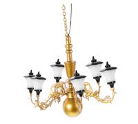 FUNOMOCYA Miniature Chandelier Lamp for Dollhouse Gold and Black Tiny Hanging Light with Warm White LED Landscape Decoration Accessory for Model Houses and Moss Terrariums