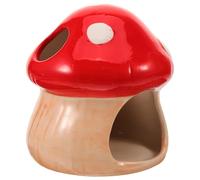 FUNOMOCYA Mushroom Shaped Ceramic Hamster Hideout for Small Pets and Mice, Red Safe Place and Decoration, for Hamster Cage Enrichment and Comfortable Sleeping Bed