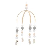 FUNOMOCYA Nordic Style Wooden Beads Crib Mobile with Wool Balls and Bear Wind Chimes Nursery Hanging Decor for Newborns to Enhance Hearing and Focus Easy to Install Gray Bed Bell Holder