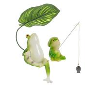 FUNOMOCYA Outdoor Resin Frog Figurine with Lotus Leaf and Umbrella Fishing Frog Statue for Garden Patio Resin Crafts Miniature Decorative Sculpture