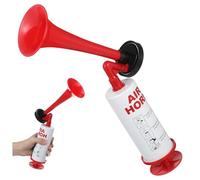 FUNOMOCYA Portable Handheld Air Horn for Sports Fans Loud Cheering Horn with Hand Pump Vibrant Red Plastic and Metal Design Easy to Use Noisemaker for Stadiums and Parties Compact