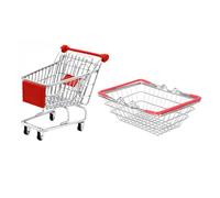 FUNOMOCYA Premium Stainless Steel Pretend Play Shopping Cart and Grocery Basket with Storage Space for Boys and Multi-purpose for Supermarket Role Play and Food Presentation Suitable
