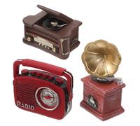 FUNOMOCYA Retro Gramophone Ornaments Decor Doll House Mini Record Player Figurine Vintage Recorder Player Mini Dollhouse Accessories Dollhouse Miniature Records Phonograph Coffee Resin