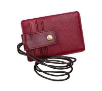 FUNOMOCYA RFID Leather Id Badge Holder Hanging Neck Style Travel Boarding Pass Document Case Red Lightweight Secure for Shopping School Camping Hiking