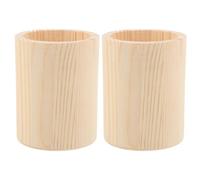 FUNOMOCYA Round Wooden Pen Holder Set of 2 Single Compartment Solid Wood Container Paintable Desk Organizer for Office Home Diy Storage 3.94X3.15X3.15In