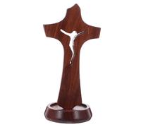 FUNOMOCYA Rustic Wooden Cross with Stable Base for Tabletop Decoration Small DIY Craft Cross for Baptism and First Communion Centerpieces Compact Religious Home and Church Ornament