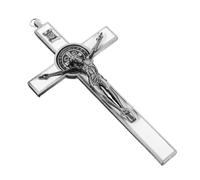 FUNOMOCYA Silver Metal Wall Crucifix Jesus Cross for Home Office Church Decor Classic Religious Wall Hanging with Easy Installation and Vintage Style Accent