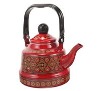 FUNOMOCYA Thickened Enamel Tea Kettle Capacity Stove Top Coffee Maker Hot Water Pot for Home Restaurant Office Retro Hand-Painted Red Classic Teapot