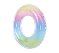 FUNOMOCYA Thickened Inflatable Swimming Ring with Sequins Translucent Gradient Rainbow Design Pool Float Safety Aid for Adults Women Easy to Inflate Deflate Suitable for Beach Lake Swimming