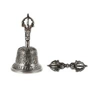 FUNOMOCYA Tibetan Buddhist Handbell and Dorje Set 9CM Silver Copper Meditation Bell High-Quality Ritual Instrument for Spiritual Practices Suitable for Temples