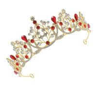 FUNOMOCYA Vintage Baroque Rhinestone Tiara Alloy Crown for Women Bride Party, Comfortable to Wear and Will Not Hurt Hair, Elegant Red Design for Show or Wedding