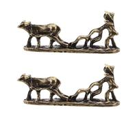 FUNOMOCYA Vintage Farmer Plowing Figurine Brass 2pcs Rustic Farmhouse Decor