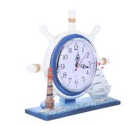 FUNOMOCYA Vintage Nautical Silent Table Clock with Lighthouse and Ship Wheel Mediterranean Style Wooden and Metal Construction Silent Movement for Coastal Home Decoration