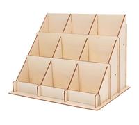FUNOMOCYA Wooden Business Card Display Rack 3-tier Desk Organizer | Natural Wood Finish, Countertop Presentation, for Office Receptionists, Artists, Makers, Trade Show Booths