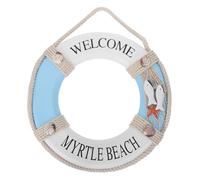 FUNOMOCYA Wooden Life Buoy Ornament Life Ring Buoy Wall Decoration 30cm Blue Mediterranean Style Easy to Hang Rope for Home Bar Hotel