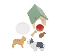 FUNOMOCYA Wooden Mini Dog House Set with Colorful Kennel Dog Bowl Food Accessories for Dollhouse Pretend Play Miniature Pet Furniture Encouraging Imaginative Role Play and Empathy Skills