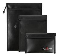 FunOwlet Fireproof Waterproof Document Bag - 3 Pack Fire and Water Resistant Zipper Storage Organizer & Money Safe Pouch Set for Important Papers, Cash, Passports, Jewelry & Electronics (Black)