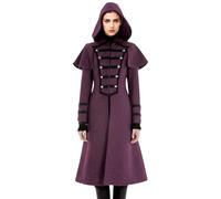 FunParrot Women’s Vintage Tailcoat Pirate Jacket Steampunk Gothic Hooded Long CoatVictorian Style Winter, Purple, Medium